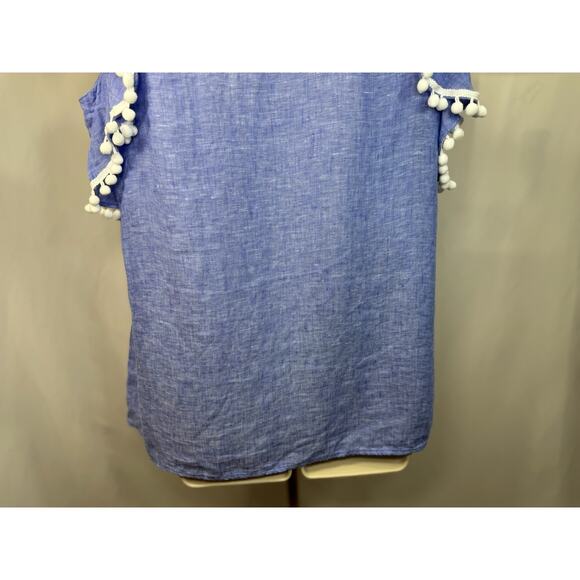 Lilly Pulitzer Astara Linen Pom Pom Top - Beckon Blue - Size M - Picture 9 of 15